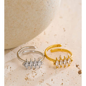 Jinyone 1461 lussuoso rombico zirconio cubico <span class=keywords><strong>16K</strong></span> placcato oro acciaio inossidabile regolabile anello aperto per il regalo - Product Image 3