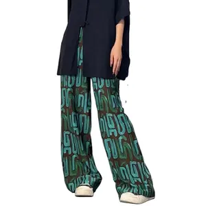 2024 été nouvellement chinois monochromes femmes pantalons à jambes larges pour plage décontracté élastique taille haute ample confortable <span class=keywords><strong>pantalon</strong></span> fluide - Product Image 1