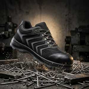 รองเท้านิรภัยตาข่ายสีดำ ป้องกันการเจาะทะลุ ป้องกันไฟฟ้าสถิต ระบายอากาศได้ดี หัวเหล็ก รองเท้าอุตสาหกรรมสำหรับงานก่อสร้าง เหมืองแร่ และโรงงาน - Product Image 1