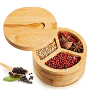 Organisateur d'épices de cuisine en bambou à 3 compartiments Simple Houseware avec cuillère, boîte à sel en bambou avec cuillère