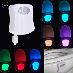 Luminária led inteligente do banheiro, luz noturna para banheiro, sensor de movimento do corpo, lâmpada com 8 cores, iluminação de led