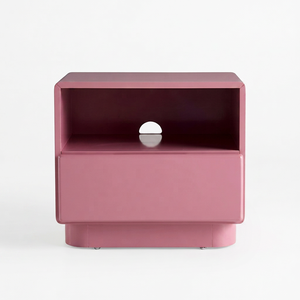 Table de chevet en teck rose pâle avec 1 tiroir, gestion des câbles et étagère ouverte - Product Image 1
