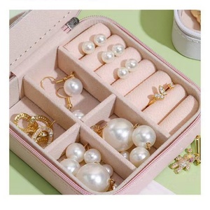 <b>Travel</b> Jewelry Box Organizer with Zipper Closure Anti-tarnish Velvet Lining Small Portable Jewelry Mini Storage Packaging Box - Product Image 4