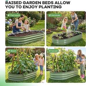 Bacs de jardin surélevés galvanisés ovales <span class=keywords><strong>en</strong></span> métal résistant à la rouille pour la plantation de légumes et de fleurs dans la cour - Product Image 4