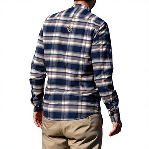 Chemise en flanelle à carreaux personnalisée pour homme, col montant, polyester/coton, manches longues, boutonnée, décontractée, pour l'extérieur, fournisseur d'impressions personnalisées - Product Image 5