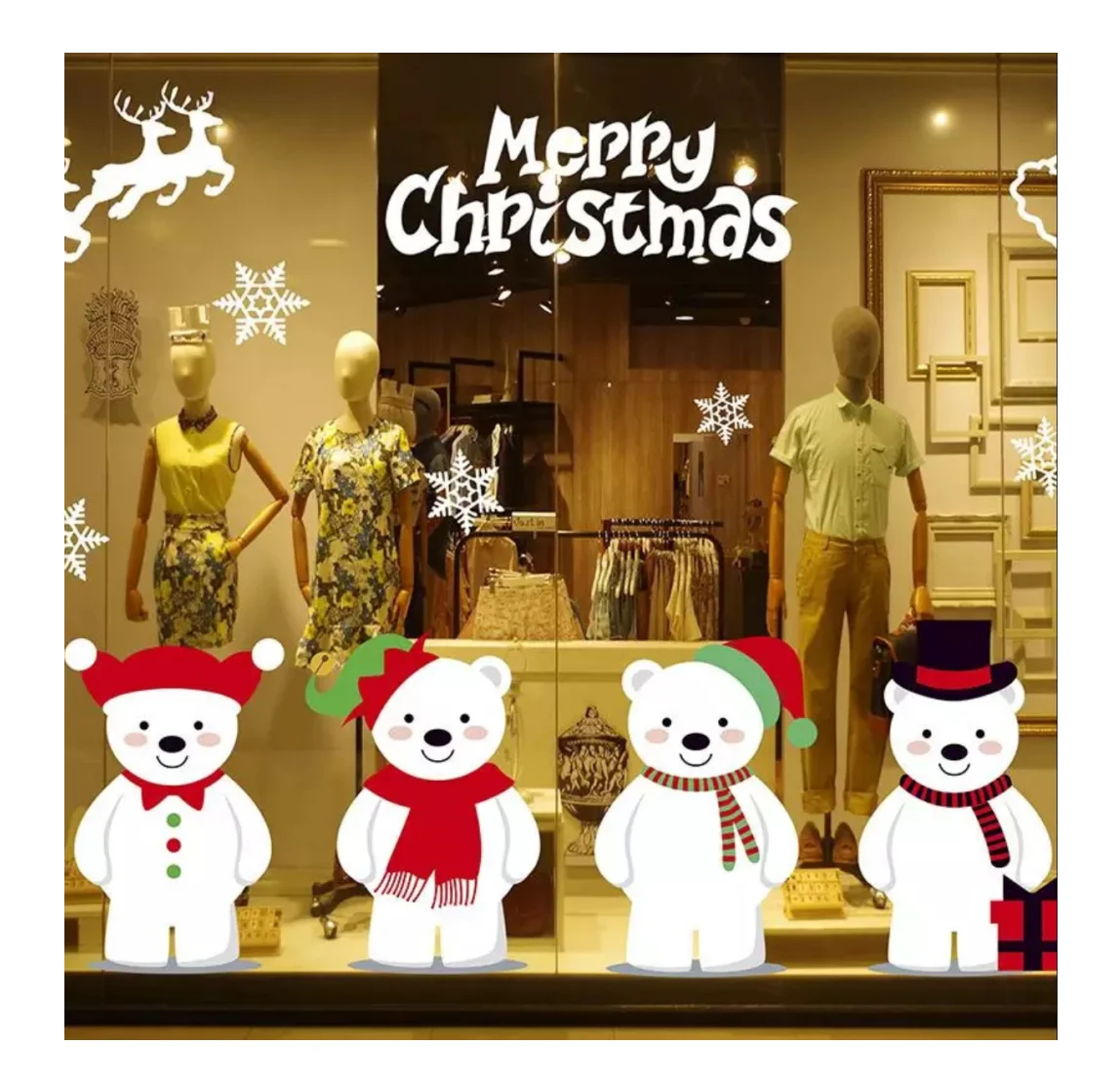 Прочные декоративные наклейки на окна, высеченные съемные рождественские наклейки на окна из ПВХ