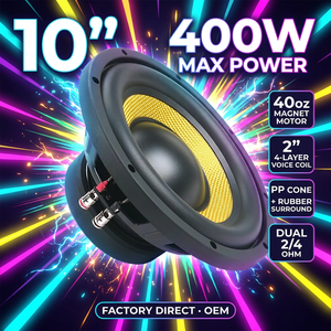 Subwoofer Auto OEM 10 Pollici 400W, Magnete 40oz, Bobina Vocale a 4 Strati da 2 Pollici, Doppia Bobina 2/4 Ohm, Cono in Kevlar, Altoparlante Bassi 10-<span class=keywords><strong>12</strong></span> Pollici - Product Image 1