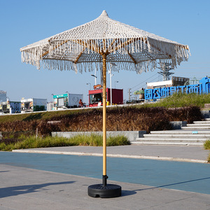 Parasols de plage en macramé faits à la main, très résistants, 2,5 m, 3 m, <span class=keywords><strong>parasol</strong></span> <span class=keywords><strong>rond</strong></span> avec glands, beige - Product Image 3