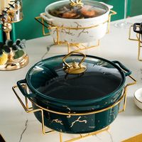 Plat de service rond en céramique blanc, noir et vert de luxe pour réchauffer les aliments, buffet, réchauds pour mariage et fête
