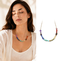 Ensemble collier et bracelet en pierre naturelle, sept chakras, bijoux en cristal de guérison avec chaîne dorée, équilibre énergétique, méditation, cadeau