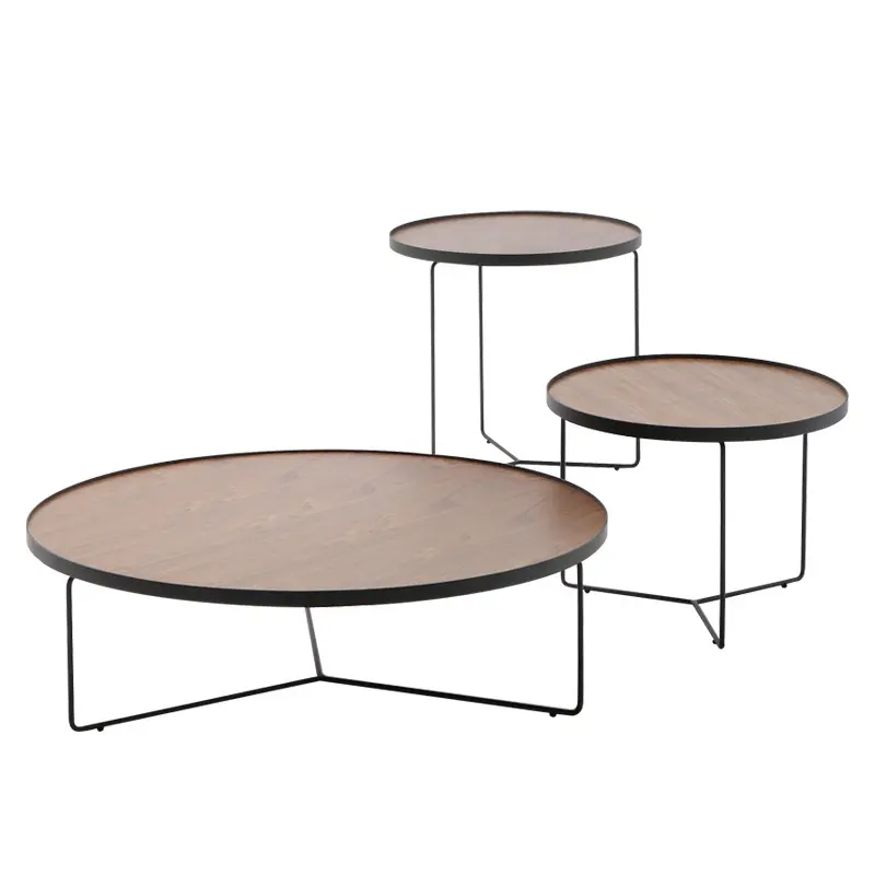 Ensemble de 3 tables à café nordiques en acier inoxydable pour le thé dans le salon moderne avec cadre en métal