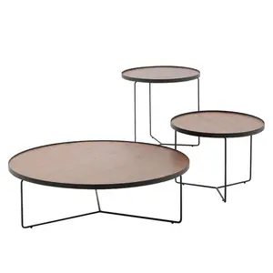 Ensemble de 3 tables à café nordiques en acier inoxydable pour le thé dans le salon moderne avec cadre en métal