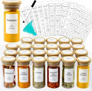 Glass Spice Jars With Bamboo Airtight Lids And 403 Labels 4oz Small Storage Containers For Kitchen Seasoning