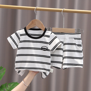 Ensemble short et t-shirt rayé à manches courtes pour bébés garçons et filles, 100 % coton, <span class=keywords><strong>tenue</strong></span> décontractée d'été, vêtements 2 pièces pour enfants, vente en gros - Product Image 3