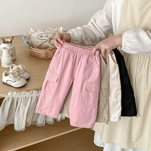 <span class=keywords><strong>Pantaloni</strong></span> <span class=keywords><strong>Cargo</strong></span> in Cotone per Bambini Primavera Autunno, Tinta Unita, Vita Elastica, Caviglie Arricciate - Product Image 1
