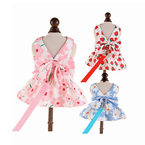 Gaun Anjing Motif Kupu-kupu Berbahan Bubble Lace, Pakaian Hewan Peliharaan Mewah Musim Panas, Gaun Anjing Kecil dengan Tali Kekang yang Serasi - Product Image 1