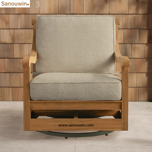 Sillón Giratorio de Madera Maciza Sostenible <span class=keywords><strong>para</strong></span> <span class=keywords><strong>Terraza</strong></span> Moderna con Esponja de Alta Densidad 45D, Mueble de Exterior Cómodo y Portátil - Product Image 3