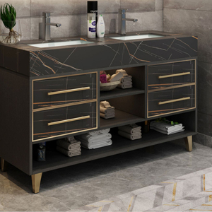 Offres Spéciales noir en bois luxe tocador de con freg Euro Style hôtel salle de bain vanité ensemble moderne luxe salle de bain meubles - Product Image 3