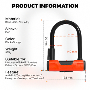 Jinda 140x200mm <span class=keywords><strong>ART</strong></span> 3 étoiles, cadenas en U haute sécurité, en alliage de fer robuste, ABS, <span class=keywords><strong>antivol</strong></span>, pour moto, vélo électrique, trottinette électrique, vélo - Product Image 2