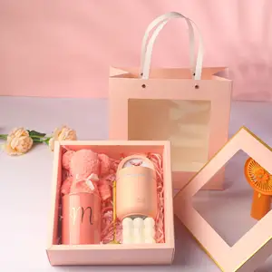 Scatola e borsa di imballaggio in carta di cartone di lusso scatole regalo personalizzate di san valentino con coperchi finestra trasparente