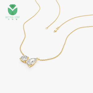 Collar de Diamantes Cultivados en Laboratorio Betterstar, Oro Amarillo de 14K/18K, Corte Pera y Redondo, Collar con Colgante de Dos Piedras para Mujer - Product Image 1
