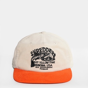 Casquettes personnalisées à logo brodé plat non structuré bicolore, casquettes snapback en velours côtelé à 5 panneaux - Product Image 2