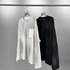 New Heavy Cotton Dirty Wash Oversized Faded T Shirt Mens Blank Vintage Spray Painted Damaged <strong>Fake</strong> Pocket <strong>Clothing</strong> Tops in Bulk - Product Image 2