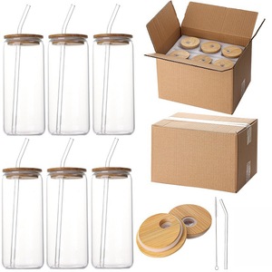 <span class=keywords><strong>Verres</strong></span> à boire réutilisables au design nordique avec couvercles en bambou et pailles en verre - Lavables au lave-vaisselle - <span class=keywords><strong>Verres</strong></span> pour café glacé, thé et bière - Product Image 3