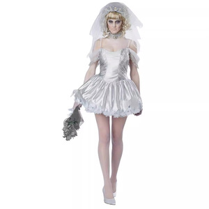 Costume de mariée fantôme pour femme, robe grise avec voile, costume de cosplay d'Halloween, tenue de personnage de film - Product Image 2