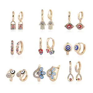 Wholesale Trend Gold Plated Colorful Eye Jewelry Turkey Eye Earring Brass Zircon fOR Evil Eyes Earrings