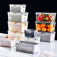 Nouveau produit : Boîte de conservation en plastique pour réfrigérateur, avec minuterie, pour fruits et poissons, bac à légumes avec panier d'égouttage