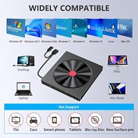 Unidad de Blu-ray Externa 7 en 1, USB 3.0 Tipo-C, Grabadora de Blu-ray y DVD Óptica Delgada con Lector de Tarjetas SD/TF, 2 Puertos USB 3.0 Compatibles