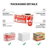 Étiquettes Fragile 75*50mm – Autocollants d'avertissement pour expédition internationale – Anti-salissures – Manipuler avec soin – Étiquettes de sécurité
