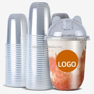Customized Logo UV Printed Disposable Clear <b>Plastic</b> 32oz PP 90mm Flat <b>Cups</b> for Fruit Drinks Juice Boba Bubble Tea Beverages - Product Image 4