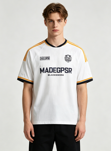 Maglia da Calcio Retrò Sportiva da Uomo Nera e <span class=keywords><strong>Oro</strong></span> con Stampa MADEGPSR, T-shirt Oversize da Calcio a Maniche Corte con Scollo a V, Top Casual Streetwear - Product Image 5