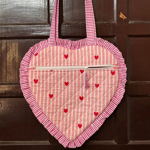 New Heart Shaped Quilted Multicolored Handle Handbags Customized Soft Cotton Fabric Women's <b>Tote</b> Bag Autumn Spring Summer Zipper - Product Image 1