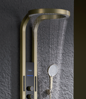 Panneau de douche moderne en cuivre, système de douche multifonction avec jet de pluie doux et lumière LED