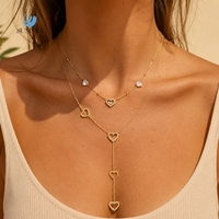 Collier superposé en forme de cœur SUMMLY pour femmes, zircon creux, plaqué or 18 carats, chaîne en acier inoxydable, bijoux tendance, cadeau