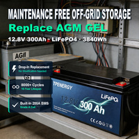Batería LFP TPENERGY de 12V 300Ah con BMS Integrado de 200A, Reemplaza a las Baterías AGM y GEL, Libre de Mantenimiento, para Almacenamiento Solar Fuera de la Red