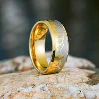 Cincin Perhiasan Fashion Pabrik, Cincin Tungsten Lapis Hitam 8mm untuk Pria Wanita, Cincin Kawin, Cincin Tunangan Laser Forest