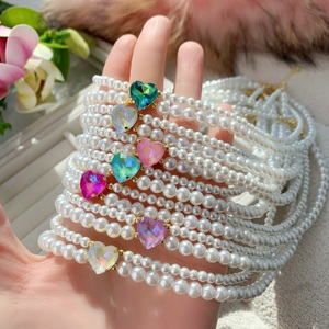 Collares de perlas de doble capa <span class=keywords><strong>para</strong></span> mujer, collar de corazón de cristal colorido elegante, joyería bonita, collar fino, nuevo - Product Image 2