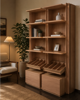 Armoire de présentation minimaliste moderne en bois massif avec 8 étagères, 4 compartiments et 2 tiroirs pour le salon, meubles de maison