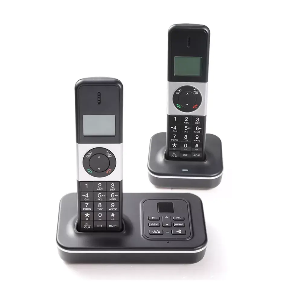 Dua Handset Telepon Nirkabel Ganda Dalam Satu Kotak Dect Telepon Nirkabel 6.0 dengan Mesin Penjawab Telepon Darat dengan Unit Dasar