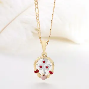 FP1165 Fashion Jewellery Oro Laminado Joyeria Gold Plated Necklace Delicate Zircon Flower Charms Heart Pendant For Best Friends