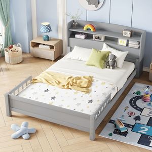 เตียงเด็กไม้เนื้อแข็งสีเทาพร้อมชั้นวางหนังสือในตัว ขนาด 120x200 ซม. - Product Image 3