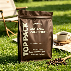 Sachet personnalisé OEM mat refermable à fond plat et huit soudures latérales pour café instantané biologique torréfaction moyenne et café lyophilisé en vente au détail - Product Image 4