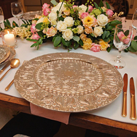 Assiette de présentation classique en plastique doré de 13 pouces, motif végétal, faite à la main, de haute qualité, pour les événements de mariage, nouveauté 2025