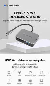 תצוגת פלט HD כפולה 4K@60Hz אלומיניום OEM 5 ב-1 Usb C Hub תחנת עגינה סוג c ל-HDTV כפול מתאם