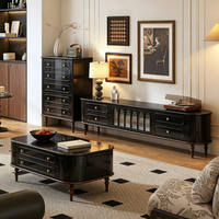 Meuble TV sur pied de luxe en bois massif noir, style antique américain, avec tiroirs de rangement pour salon