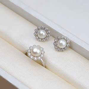 Pendientes de Plata de Ley S925 Wenchi con Diseño de Flor, Juego de Joyería de Moda para Mujer, Perla Elevada, Modelo de Arete Vacío 16074, China - Product Image 3